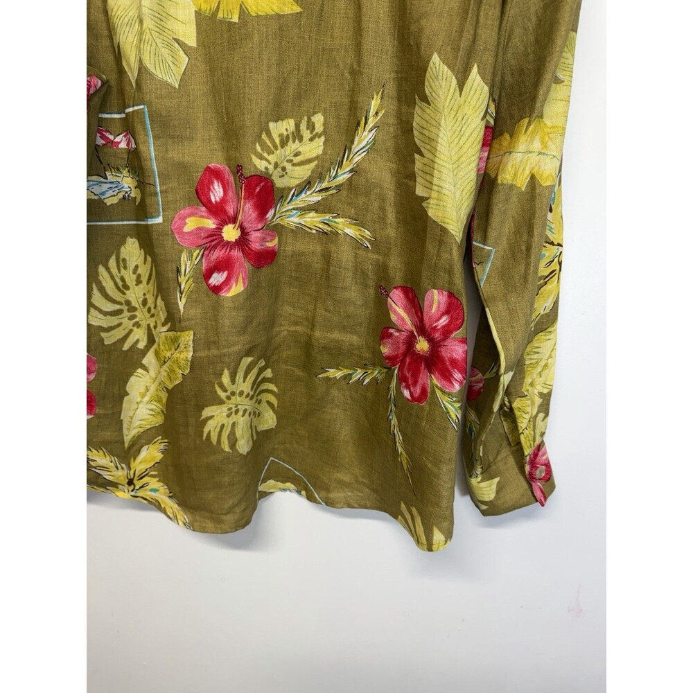 VTG John Paul Richard Top Women Button Shirt 100% Linen Hawaiian Shirt Beaded L - Picture 13 of 14